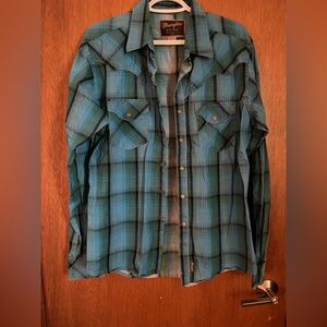 Wrangler Men’s Snap Button Shirt- Blue